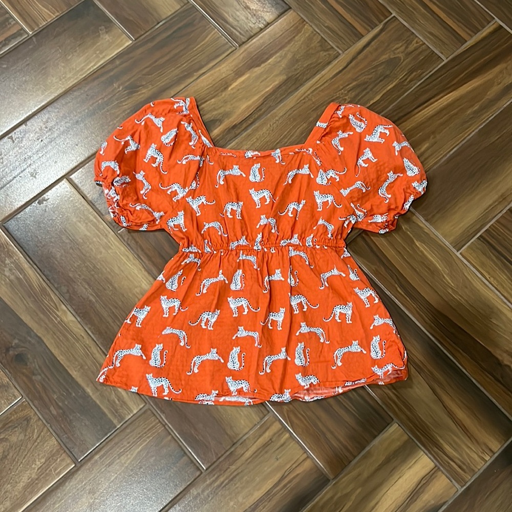 Puff Sleeve Peplum Blouse, Tigers